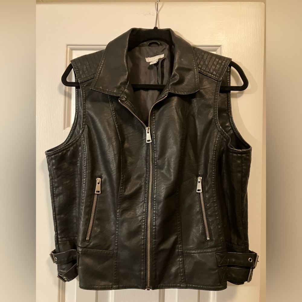 Faux Leather Biker Vest L